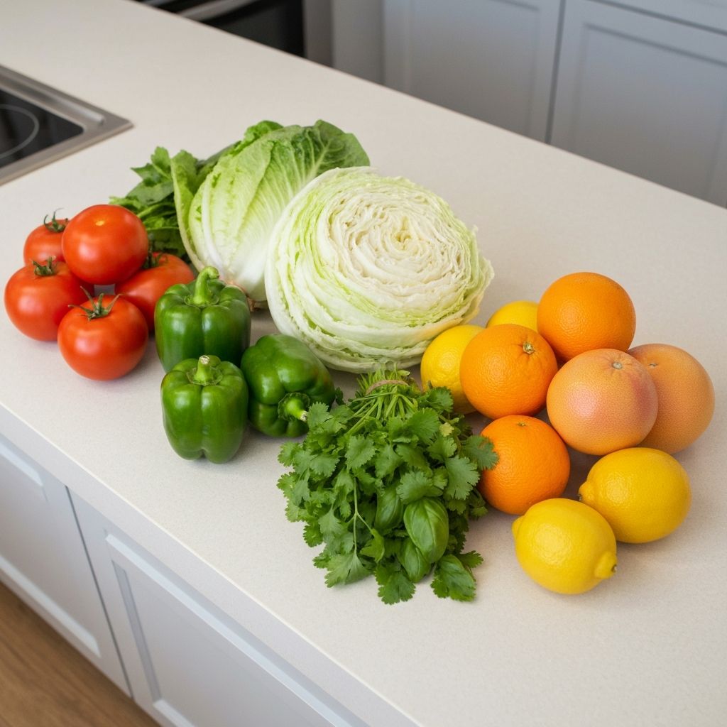 Variedad de alimentos en contexto cotidiano